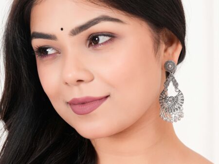 Women's Traditional Silver AZ838-OXidised Chandbali Ethnic Design Jhumka/Jhumki Earrings for Women
