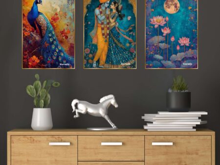 Set of Three Wall Paintings for Wall Dacoration Golden Framed Wall Paintings for Living Room & Bedroom Wall Art for Home Decoration & Office Wall Décor (24x18 inch CH-GD3-12)
