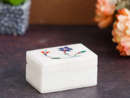 White Marble with floral inlay work Trinket Jewelry Box for Multi Purpose Use